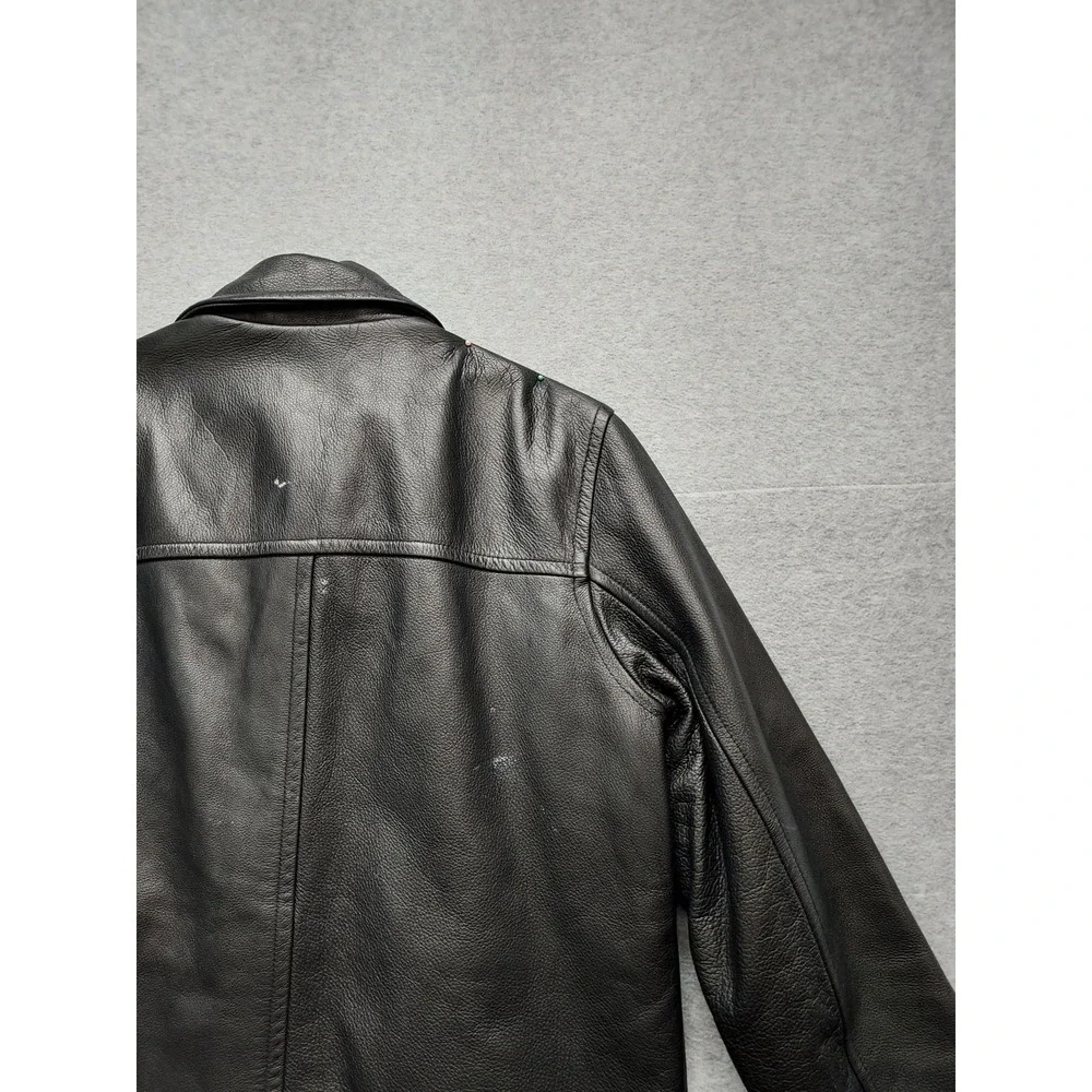 J Crew Men Jacket M Black 100% Leather Button Front Pockets Collared Outdoor